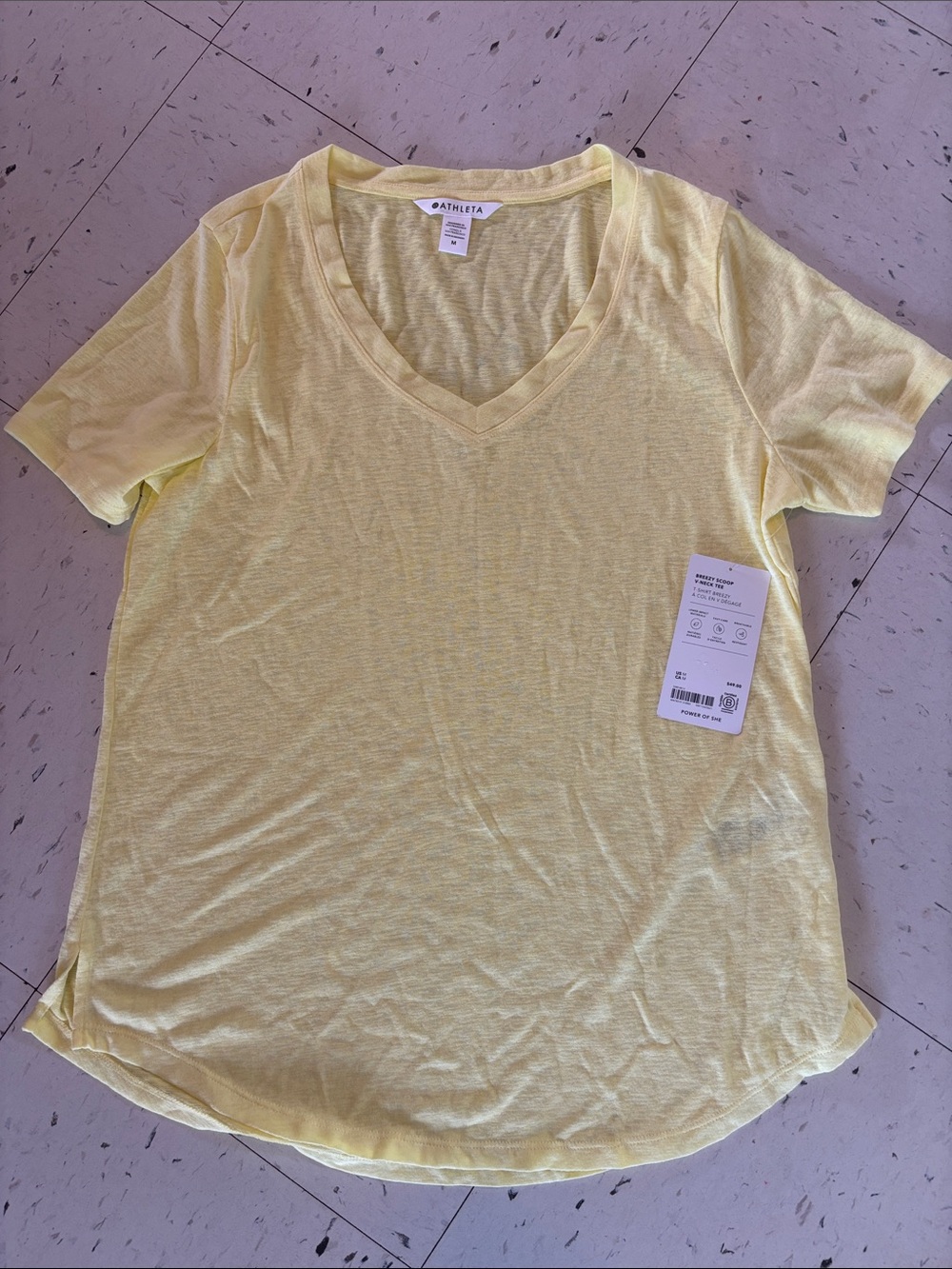 Athleta Light Yellow V-Neck Short Sleeve Tee